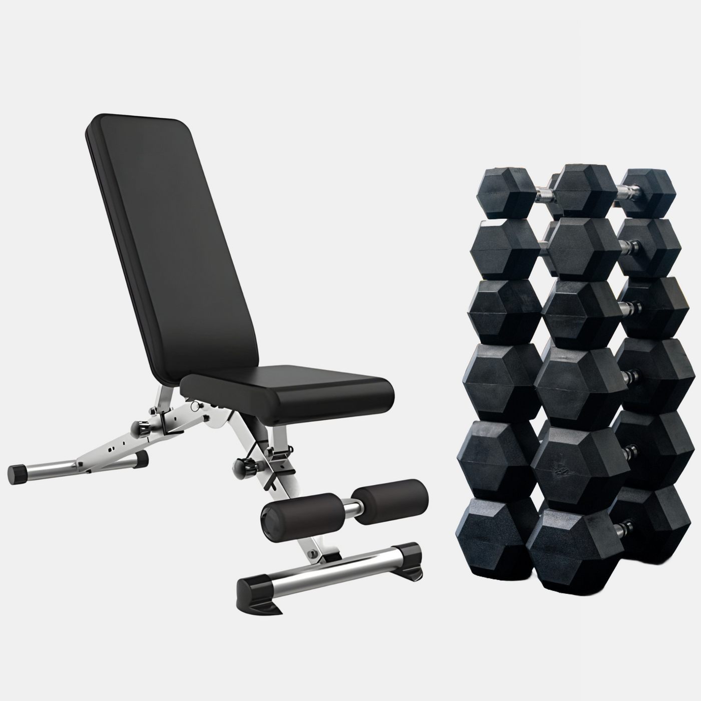 Free Weight Bundle | Adjustable Bench + Hex Dumbbells Set