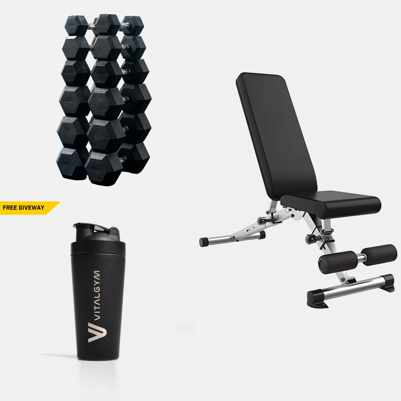 Vital Gym Free Weight Bundle – Complete Home Gym Set with Dumbbells and Bench