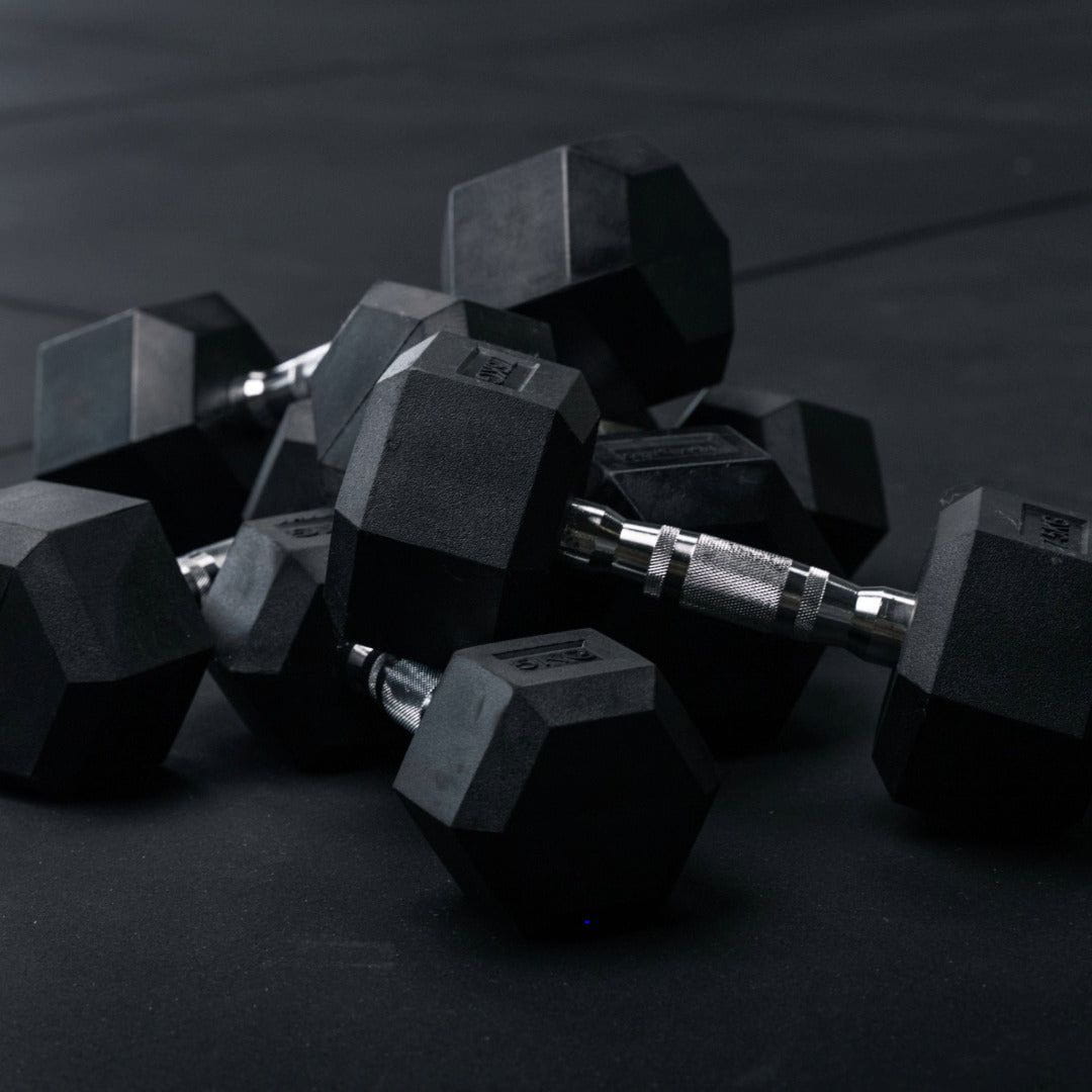 HEX Dumbbell Set (140kg) Heavy-Duty Rubber Weights – Vital Gym
