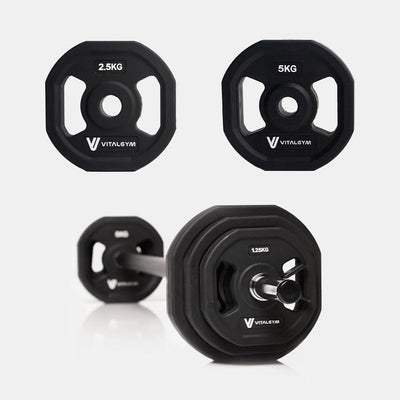 Vital Gym Barbell Weight Set for full-body workouts, available in 20kg, 25kg, and 32.5kg options