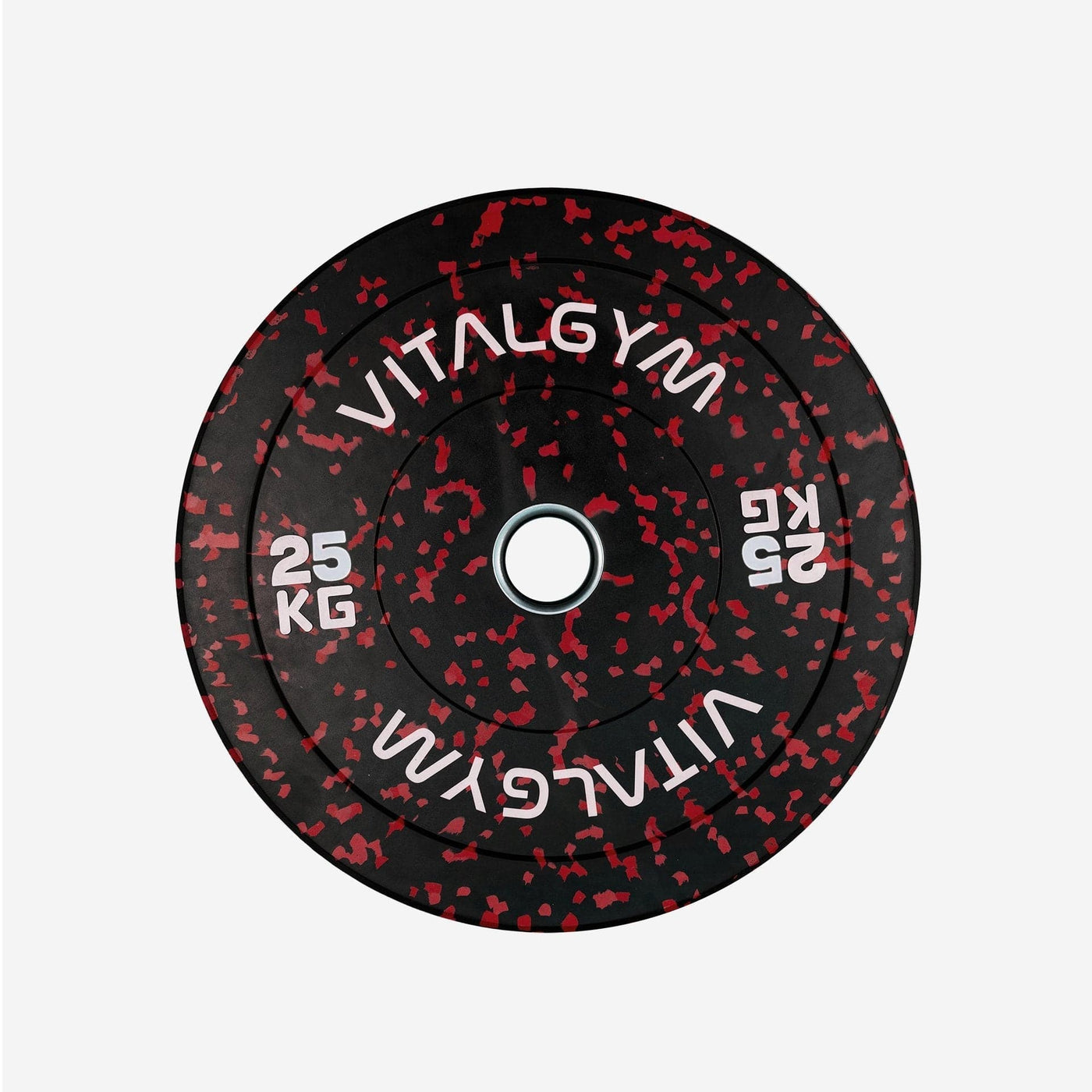 Vital Gym 25kg Eco-friendly Fleck Bumper Plates crafted from recycled rubber, promoting sustainability in fitness